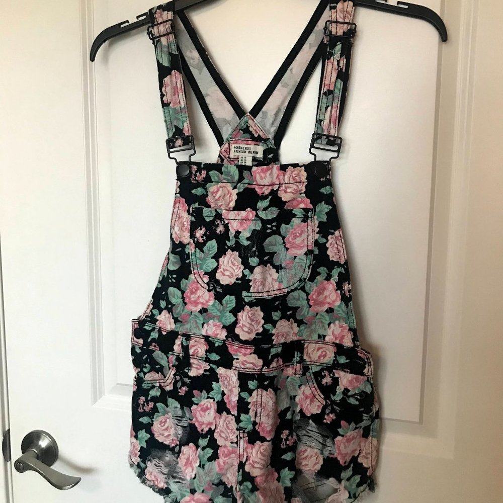 Forever 21 Black and Floral Overalls